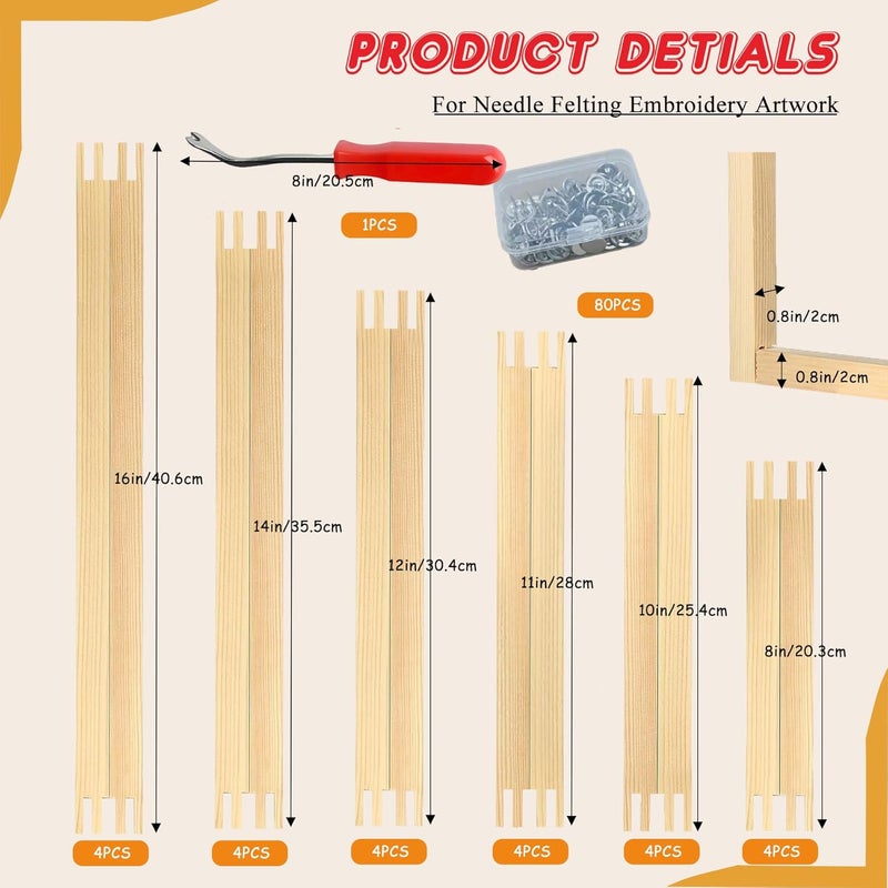 Yeeyeah 24 Pcs 6 Sets Stretcher Bars for Needlework 6 Sizes Wooden Canvas Stretcher Bars with 80 Thumb Tacks and Tacks Remover for Needlepoint Embroidery Stitch Frame Set Bundle with Crafts - Image 2